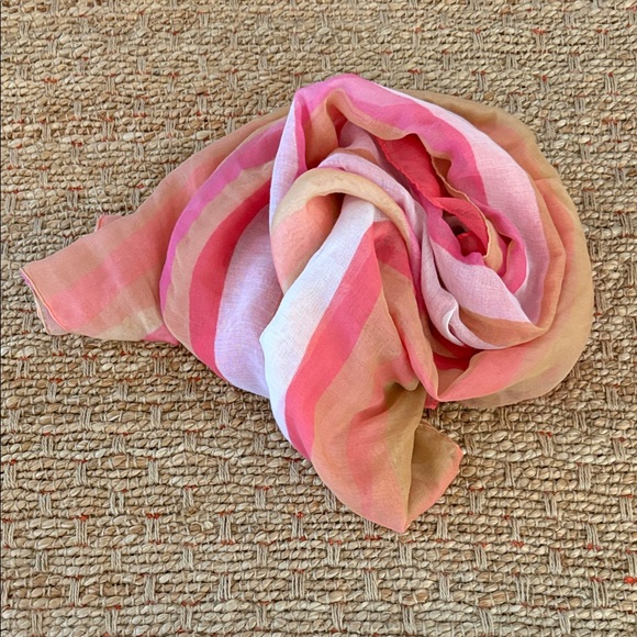 Gauzy Pink and Tan Striped Women's Scarf - Picture 5 of 5